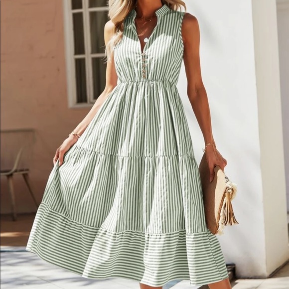 Boho striped notched neck button detail dress - Picture 10 of 16